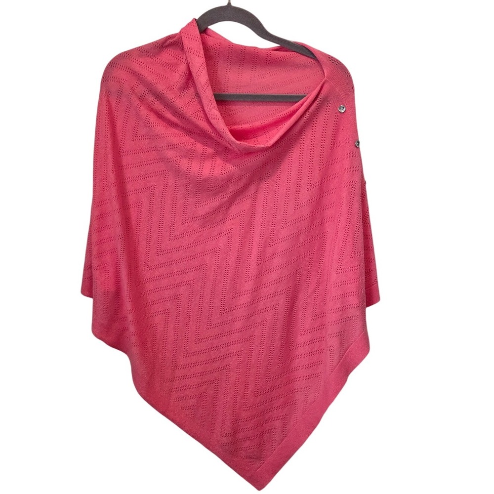 Talbots Pink Chevron Knit Button Poncho Cape M/L